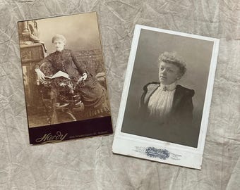2 Victorian Cabinet Cards Photo Woman Boston Ma 1890s