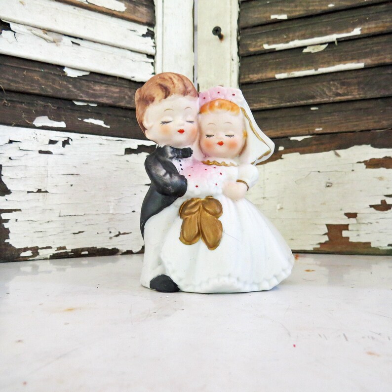 Wedding Cake Topper Bride and Groom  Vintage Ceramic Sweet image 0