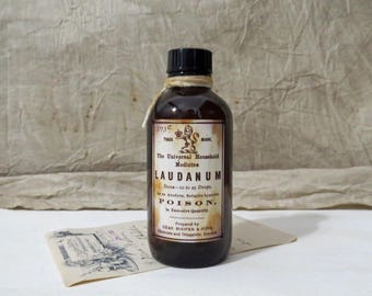 Replica Laudanum Apothecary Bottle | Reproduction Poison Label | Empty Amber Glass Bottle 4.5"
