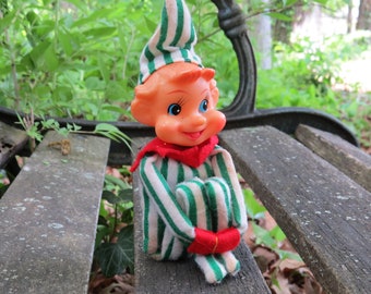 Knee Hugger Elf - Green & White Striped Christmas Elf