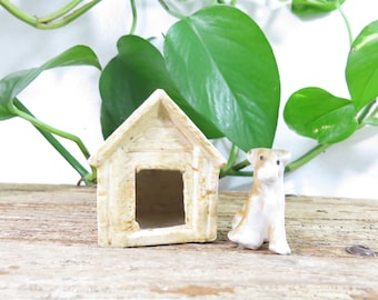 Miniature Dog & Dog House Figurines- Vintage Small Porcelain made in Japan
