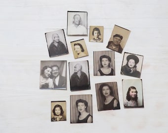 13 Vintage Photobooth Photos Family Portrait Lot Hand Tinted Mid Century Snapshot Collection