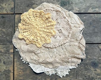 Vintage Crochet Doily Lot | 5 Antique Lace Doilies | Cottagecore Textile Bundle