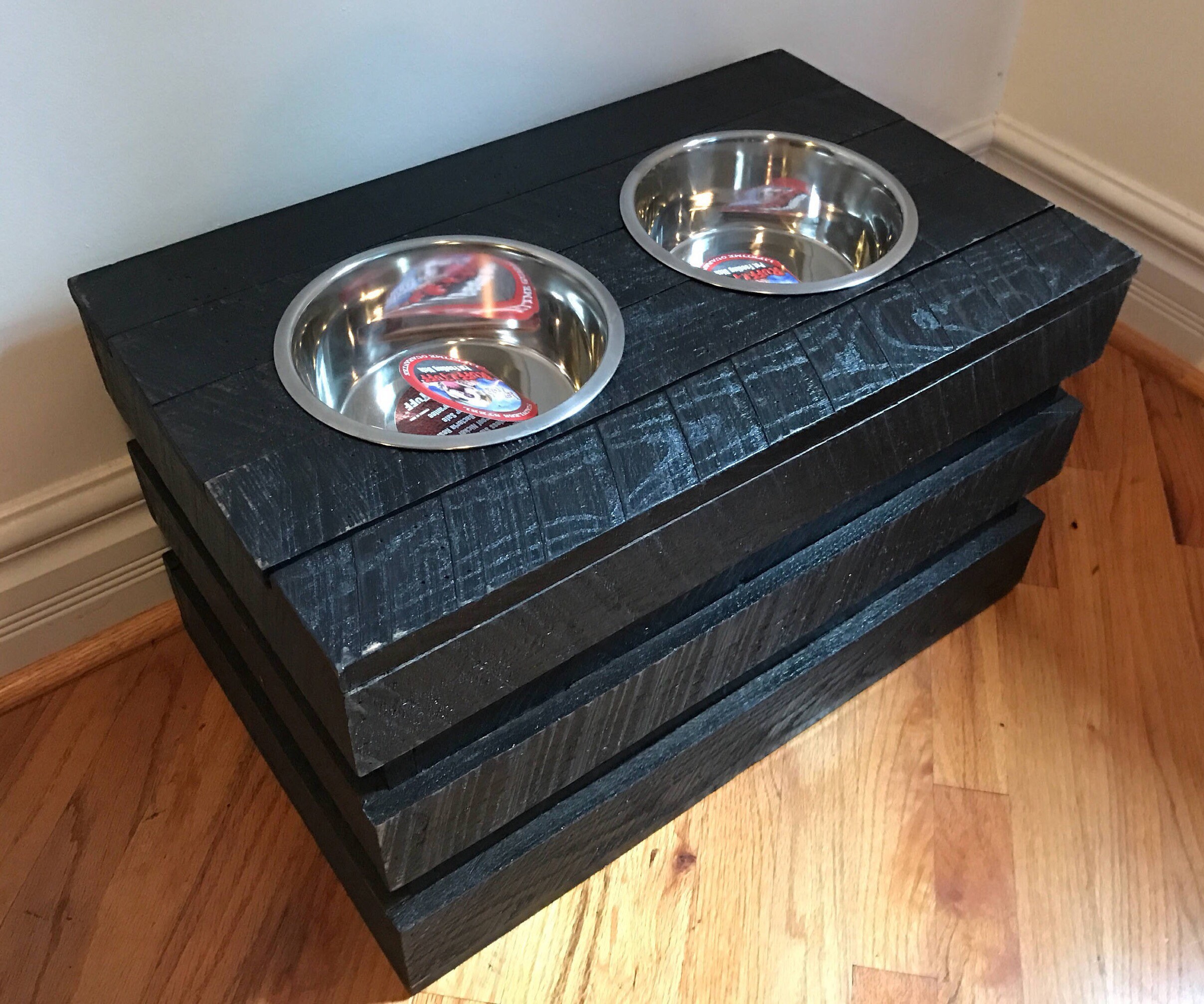 Reclaimed crate dog bowl feeding stationelevated dog bowl Etsy