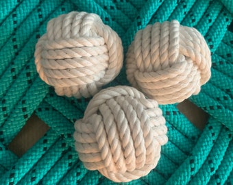 3 Off White Cotton Knots - Nautical Decor - Monkey Fist Knots