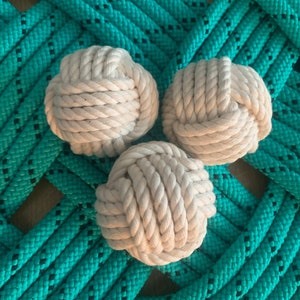 3 Off White Cotton Knots - Nautical Decor - Monkey Fist Knots