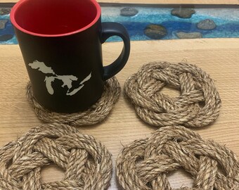 4 Coasters - Manila rope coasters - nautical rope coasters