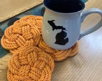 4 Coasters - Orange Cotton - cotton mug rug