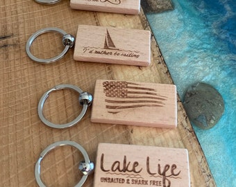 Nautical Wood Keychain - Wooden Keychain - Nautical Gift - Wedding Favors - Keychains