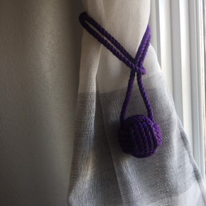Purple Cotton Curtain Tiebacks Purple Nautical Decor Tying The Knot Rope TieBacks this is per pair image 4