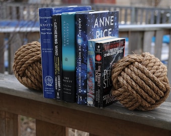 Nautical Bookends - Rope Bookends - Nautical Gift - Monkey Fist Knot Bookends - Bookends - (this is for a pair) Tying the knot