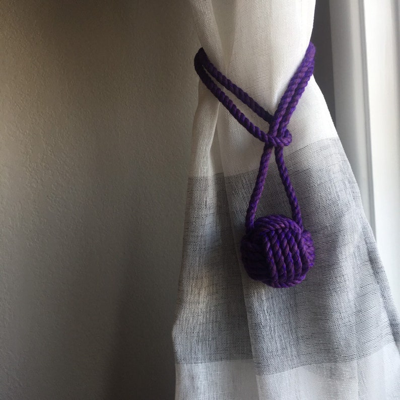 Purple Cotton Curtain Tiebacks Purple Nautical Decor Tying The Knot Rope TieBacks this is per pair image 5
