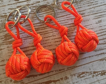 1 Orange with Yellow - Key Chain - Monkey Fist Knots - Rope Knots - Keychain - Nautical Gift - Tying The Knot Gifts - free shipping