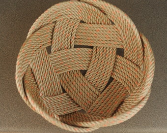 Crab Rope Bowl - Rope Bowl - Tying The Knot - Nautical Gift - Nautical Decor - Beige - Coral - Turks Head Knot - Rope Knots - 11” Diameter -