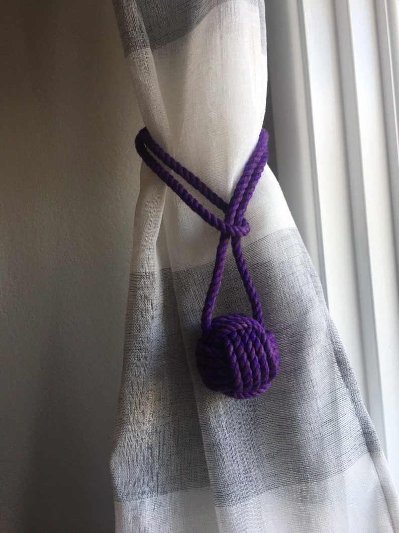 Purple Cotton Curtain Tiebacks Purple Nautical Decor Tying The Knot Rope TieBacks this is per pair image 2