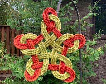 Handmade Rope Star Christmas Tree Topper – Lime Green, Red Orange Nautical Decor