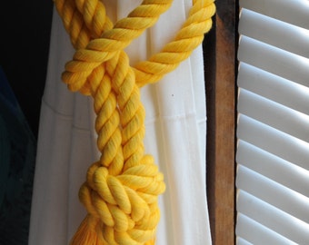 2 Yellow Cotton Rope - 2 Rope Curtain Tiebacks - Nautical Curtain Tie Backs - (this is for a pair) Nautical Decor