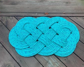 Rope Rug - 28” x 17” - Crab Rope - Aquamarine w/blue tracer - nautical gifts - tying the knot - Nautical Rope Rug - nautical decor - sailing