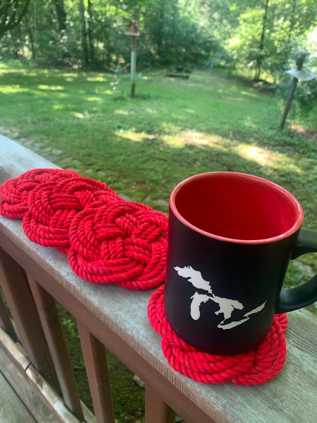 4 Coasters - Red Cotton Rope Coasters - Nautical Decor - Etsy
