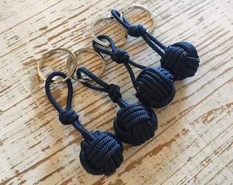 1 Key Chain - Tying The Knot - Rope Knots - Keychain - Navy - Nautical Gift - Keys - Navy Blue Keychain