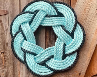 16" Turquoise Rope Wreath – Nautical Outdoor Decor, Sailor Gift