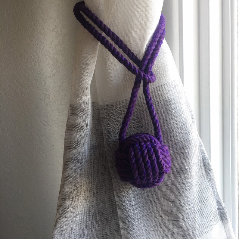 Purple Cotton Curtain Tiebacks Purple Nautical Decor Tying The Knot Rope TieBacks this is per pair image 6