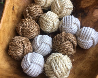 4 Knots, Nautical Decor, Monkey Fist Knots, Small Knots, Cottage Decor, Manila, Sisal, Cotton, (3 types of rope, your choice of 4 knots)