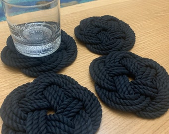 4 Coasters - Black Cotton Coasters - nautical mug rug