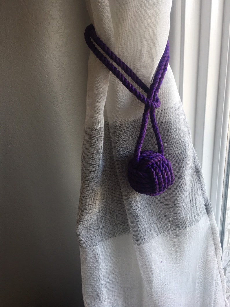 Purple Cotton Curtain Tiebacks Purple Nautical Decor Tying The Knot Rope TieBacks this is per pair image 7