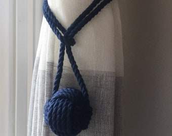 2 Navy Cotton Tie Backs - Nautical Decor - Nautical Gift - Nautical Wedding Gift - (this is for 2 knots) - Tying The Knot