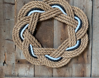 Handmade Nautical Rope Wreath – Manila, Polypropylene Accents – 22" Diameter
