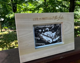 5x7 Poplar Wood Picture Frame – Engraved "Life is Better at the Lake" – Sailing Gift - tying the knot gift - personalized wedding gift -