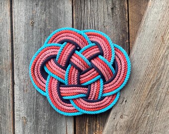 Handmade Nautical Rope Trivet – Turks Head Design, Coastal Kitchen Decor