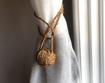 2 Manila Rope Curtain TieBacks - Nautical Decor - Rope Knots - Tying The Knot - Tiebacks - Nautical -Cottage Decor -(this is for 1 pair)