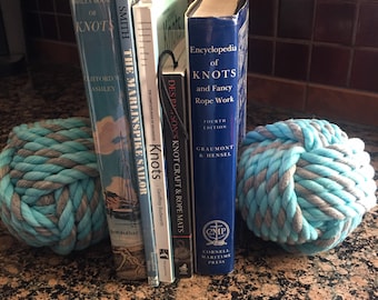 Nautical Bookends - Rope Bookends - Nautical Gift - Monkey Fist Knot Bookends - Bookends - (this is for a pair) Tying the knot