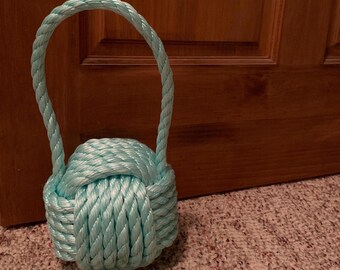Handmade Turquoise Monkey Fist Doorstop – Nautical Rope Decor, Heavy Duty (3+ lbs) - Tying The Knot - Doorstop - Knots