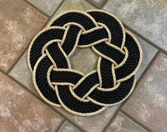 18" Black Rope Wreath – Nautical Door Hanging Decor