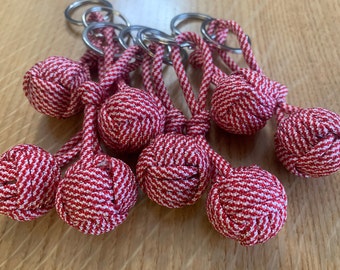 Rope Keychain - red and white knot - monkey fist keychain