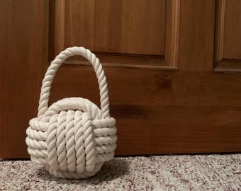 Handmade Cotton Rope Doorstop – Nautical Decor, Heavy Duty (3+ lbs)