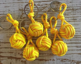 1 Yellow with Orange Key Chain - Monkey Fist Knots - Rope Knots - Keychain - Nautical Gift - keys - Tying The Knot - free shipping