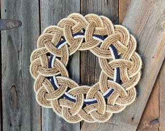 Handmade Manila Sisal Rope Wreath – Nautical Door Hanging 16” Diameter