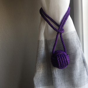 Purple Cotton Curtain Tiebacks Purple Nautical Decor Tying The Knot Rope TieBacks this is per pair image 1