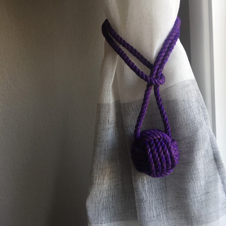 Purple Cotton Curtain Tiebacks Purple Nautical Decor Tying The Knot Rope TieBacks this is per pair image 1