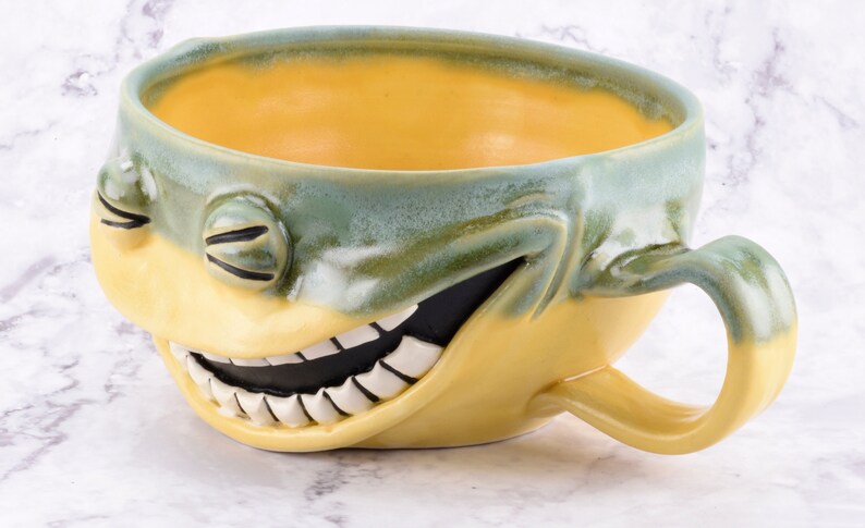Follow Your Bliss Mug ceramic face mug, functional kitchen decor, sculptural art object, ceramic latte cup