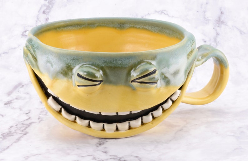 Follow Your Bliss Mug ceramic face mug, functional kitchen decor, sculptural art object, ceramic latte cup