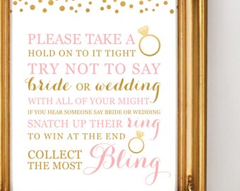 Don't Say Bride or Wedding - Gold Bridal Shower Game - Please Take A Ring - Bachelorette Game - Guessing Game