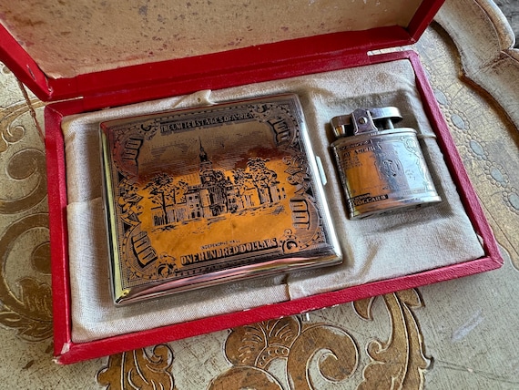 U.S. 100 Bill Cigarette Case With Matching 100 Bill Lighter — in Original  Box — circa 1940