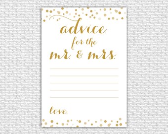 Advice for the Mr. & Mrs. Printable Card, Printable Advice Card, Bridal Shower Game, Confetti, Advice for the Bride