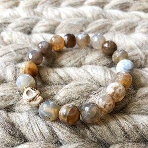 Rebel Skull Collection: Grey Agate and Skull Center Bracelet