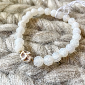 Rebel Skull Collection: Matte White Crackle Agate with Skull Center